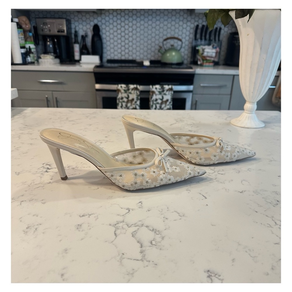 JESSICA SIMPSON Ivory Dolly Daisy Mesh Heels - Size 10 - Picture 8 of 12